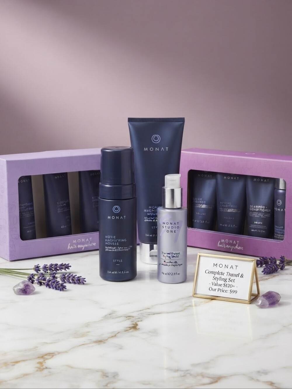 NWT MONAT Hair Anywhere Travel & Styling Bundle | Moxie Mousse, Thermal Protecta